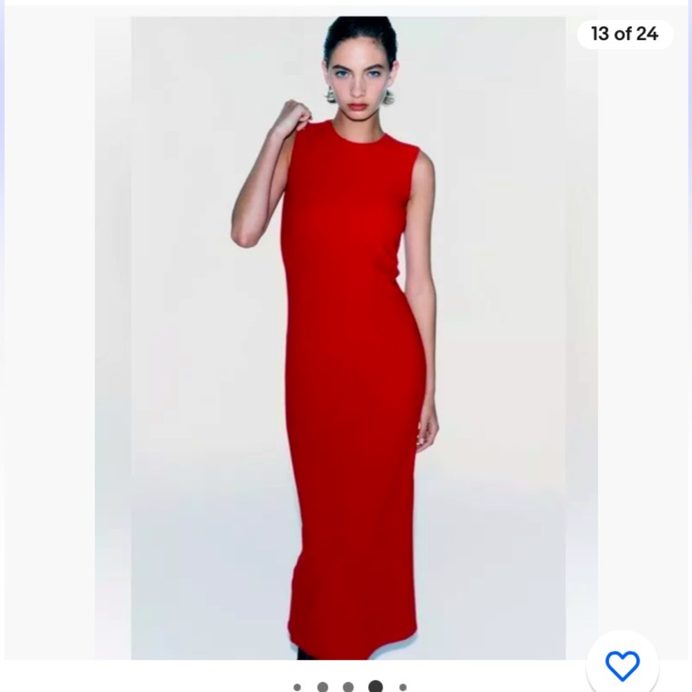 NWT Zara classic red midi sheath dress with stretch size S